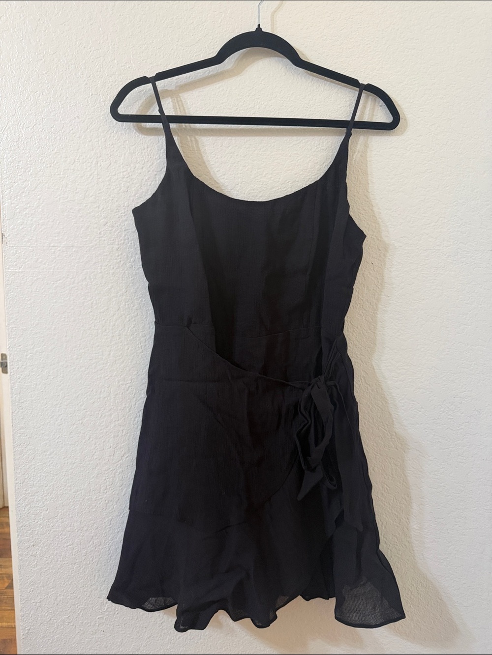 Black Spaghetti-Strap Faux Wrap Dress